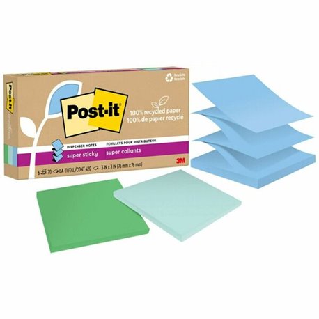 Post-it Super Sticky Adhesive Note - 420 - 3" x 3" - Square - 70 Sheets per Pad - Assorted Oasis - Removable, Repositionable, Re