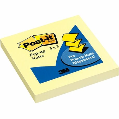 Post-it Pop-up Notes - 100 - 3" x 3" - Square - 100 Sheets per Pad - Unruled - Canary Yellow - Paper - Self-adhesive, Reposition