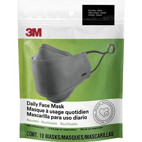 3M Daily Face Masks - Recommended for: Face, Indoor, Outdoor, Office, Transportation - Cotton, Fabric - Gray - Lightweight, Brea