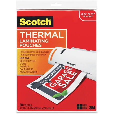 Scotch Thermal Laminating Pouches - Sheet Size Supported: Letter 8.50" Width x 11" Length x 3 mil Thickness - Laminating Pouch/S