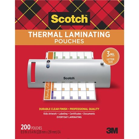 Scotch Thermal Laminating Pouches - Laminating Pouch/Sheet Size: 9" Width x 11.50" Length x 3 mil Thickness - Glossy - for Docum