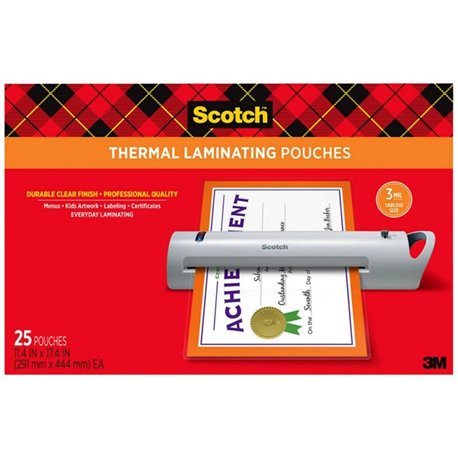 Scotch Thermal Laminator Pouches - Sheet Size Supported: Menu - Laminating Pouch/Sheet Size: 11.40" Width x 17.40" Length x 3 mi