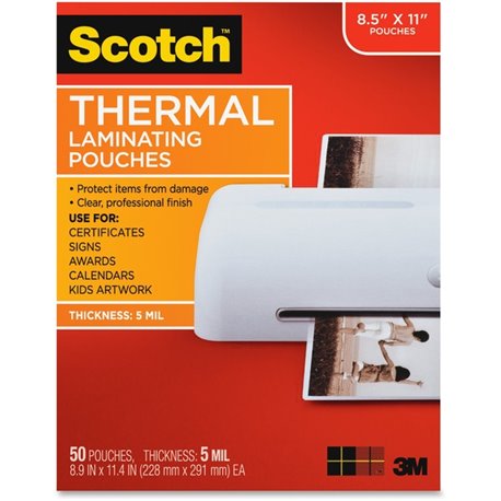 Scotch Thermal Laminating Pouches - Laminating Pouch/Sheet Size: 8.90" Width x 11.40" Length x 5 mil Thickness - Glossy - for Ph