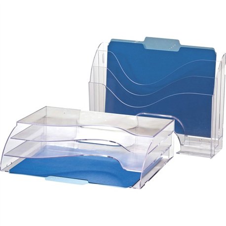 Officemate Clear Wave 2-way Desktop Organizer - 3 Compartment(s) - 3 Tier(s) - 11.3" Height x 13" Width x 3.6" DepthDesktop - Cl