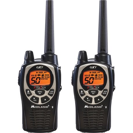 Midland GXT1000VP4 Up to 36 Mile Two-Way Radio - 50 Radio Channels - 22 GMRS - Upto 158400 ft - Auto Squelch, Hands-free, Keypad