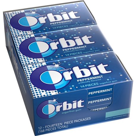 Orbit Peppermint Sugarfree Gum - 12 packs - Peppermint - Individually Wrapped - 12 / Box