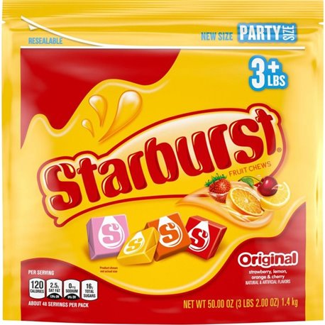 Starburst Fruit Chews Party Size Bag - Strawberry, Lemon, Orange, Cherry - Individually Wrapped, Resealable Zipper - 3.12 lb - 1