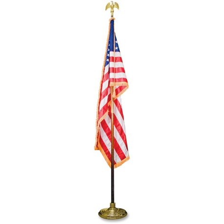 Advantus Goldtone Eagle Deluxe U.S. Flag Set - United States - 60" x 36" - Heavyweight - Nylon - Red, White, Blue