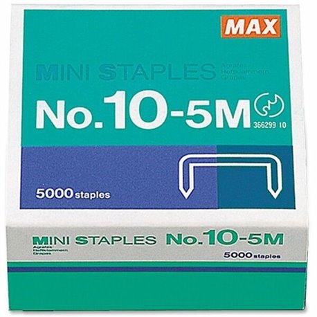 MAX HD-10DF Mini Staples - 100 Per Strip - Heavy Duty - 3/16" Leg - 5/16" Crown - Holds 20 Sheet(s) - for Paper - Silver - 0.2" 