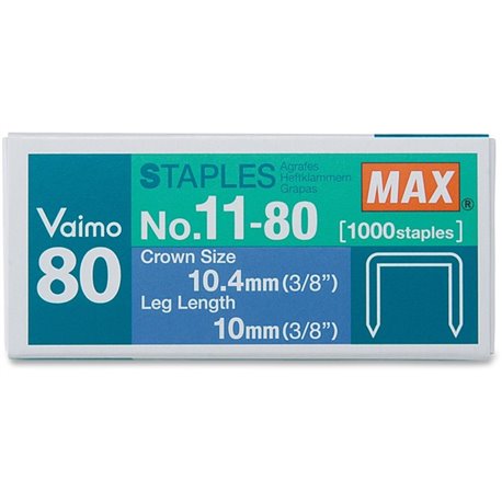 MAX Vaimo 80 Stapler Replacement Staples - 3/8" Leg - 3/8" Crown - Silver1000 / Box