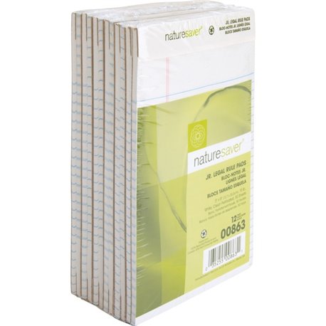 Nature Saver 100% Recycled White Jr. Rule Legal Pads - Jr.Legal - 50 Sheets - 0.28" Ruled - 15 lb Basis Weight - Jr.Legal - 5" x