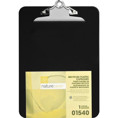 Nature Saver Recycled Plastic Clipboards - 1" Clip Capacity - 8 1/2" x 12" - Heavy Duty - Plastic - Black - 1 Each