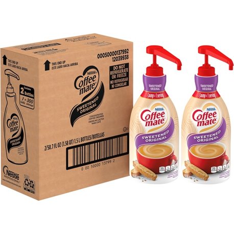 Coffee mate Sweetened Original Liquid Creamer Pump Bottle - Gluten-Free - Sweetened Original Flavor - 50.72 fl oz (1.50 L) - 2/C