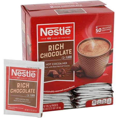 Nestle Rich Chocolate Single-Serve Hot Cocoa Packets - Powder - 0.71 oz - Packet - 50 / Box