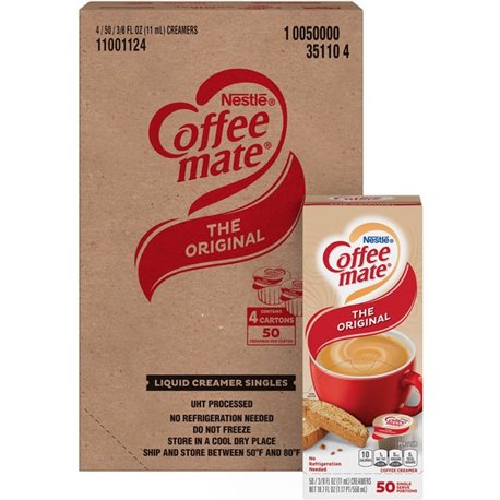 Coffee mate Original Liquid Coffee Creamer Singles - Gluten-Free - Original Flavor - 0.38 fl oz (11 mL) - 50/Box - 4 Per Carton 