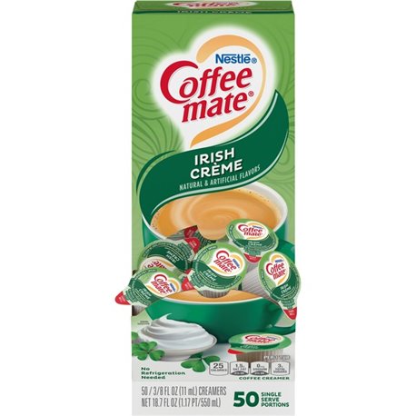 Coffee mate Irish Creme Liquid Creamer Singles - Gluten-Free - Irish Cream Flavor - 0.38 fl oz (11 mL) - 50/Box - 50 Serving