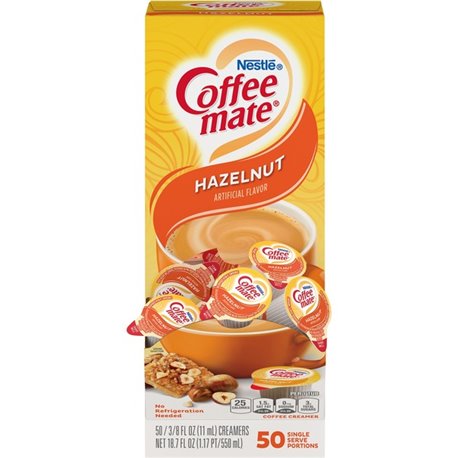 Coffee mate Hazelnut Liquid Coffee Creamer Singles - Gluten-Free - Hazelnut Flavor - 0.38 fl oz (11 mL) - 50/Box - 50 Serving