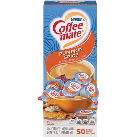 Coffee mate Pumpkin Spice Flavored Liquid Creamer Singles - Pumpkin Spice Flavor - 0.38 fl oz (11 mL) - 4/Carton - 50 Per Box - 