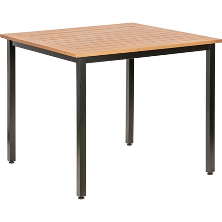 Lorell Faux Wood Outdoor Table - Teak Square Top - Black Four Leg Base - 4 Legs - 36.60" Table Top Length x 36.60" Table Top Wid