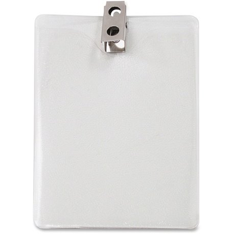 Advantus Vertical Badge Holder with Clip - 3" x 4" - Vinyl - 50 / Pack - Clear