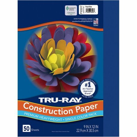 Tru-Ray Heavyweight Construction Paper - 12"Width x 9"Length - 50 / Pack - Royal Blue - Sulphite
