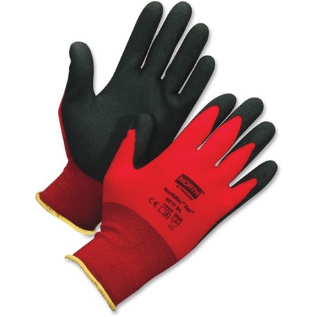 NORTH NorthFlex Red XL Work Gloves - Polyvinyl Chloride (PVC) Coating - 10 Size Number - X-Large Size - Red, Black - Soft, Flexi