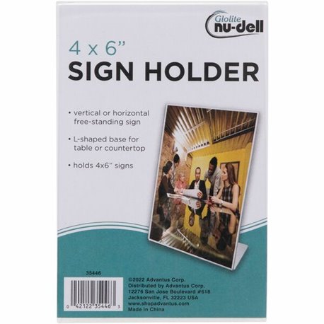 Golite nu-dell Freestanding Sign Holder - 1 Each - 4" Width x 6" Height - Rectangular Shape - Award, Certificate, Photo - Plasti