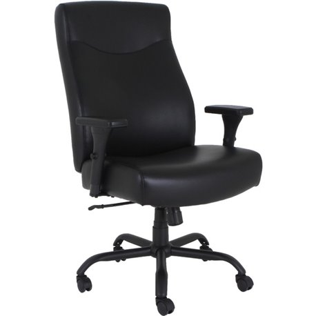 Lorell Big & Tall Executive High-Back Chair With Adjustable Arms - Black Bonded Leather Seat - Black Bonded Leather Back - High 