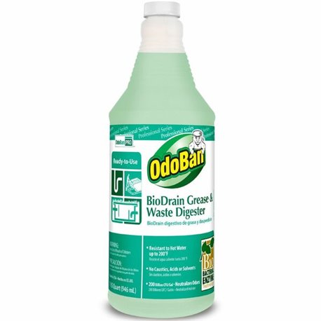 OdoBan BioDrain Grease/Waste Digester - Ready-To-Use - 32 fl oz (1 quart) - 12 / Carton - Disinfectant, Water Resistant, Caustic