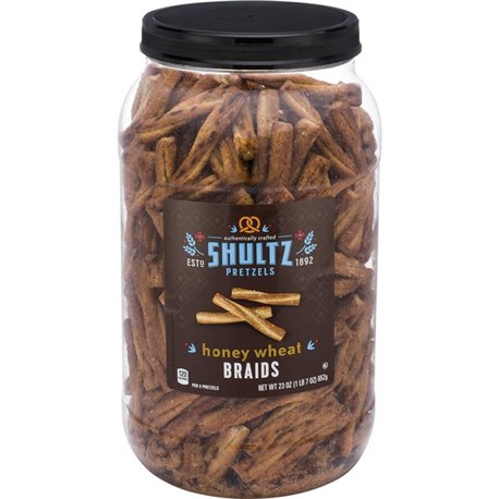 Office Snax Honey Wheat Braided Pretzels - Resealable Tub - Honey, Wheat - 1.50 lb - 1 Each