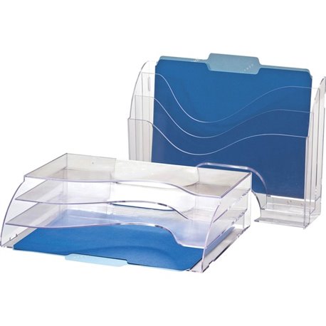 Officemate Clear Wave 2-way Desktop Organizer - 3 Compartment(s) - 3 Tier(s) - 11.3" Height x 13" Width x 3.6" DepthDesktop - Cl