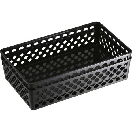 Officemate Achieva Recycled Supply Baskets - 2.4" Height x 10.1" Width x 6.1" Depth - Black - Plastic, 2PK