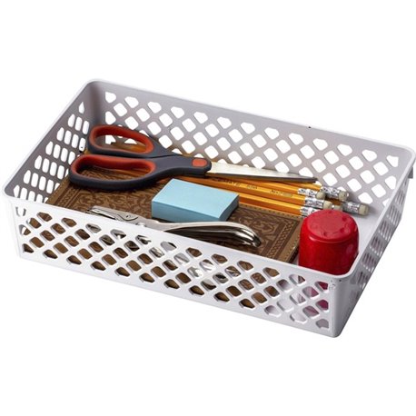 Officemate Achieva Large Supply Basket, 2/PK - 3.4" Height x 10.6" Width x 6.1" Depth - Compact, Stackable, Storage Space - Whit