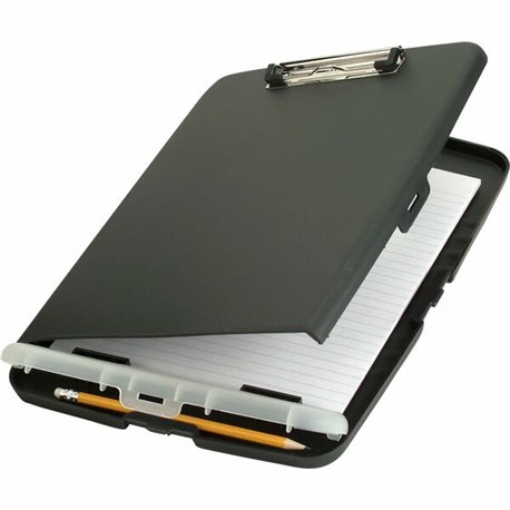 Officemate Slim Clipboard Storage Box w/Low Profile Clip, Charcoal (83308) - 0.50" Clip Capacity, 8 1/2" x 11" , Low-profile Cli