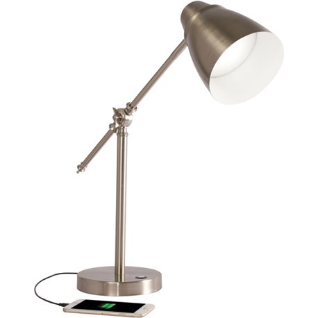 OttLite Desk Lamp - LED Bulb - Adjustable Brightness, Touch Sensitive Control Panel, USB Charging - Brushed Nickel - Desk Mounta