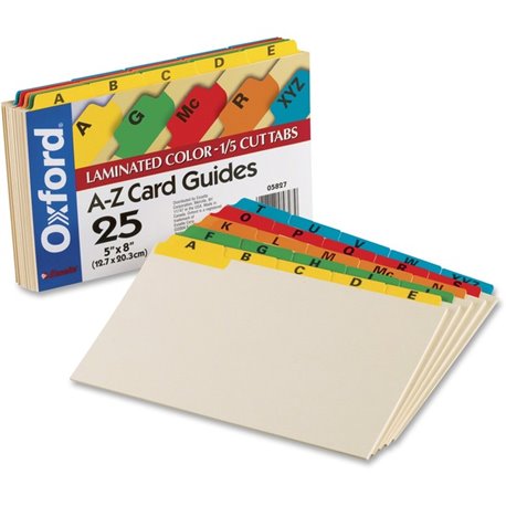 Oxford A-Z Laminated Tab Card Guides - 25 x Divider(s) - Printed Tab(s) - Character - A-Z - 8" Divider Width - Manila Divider - 