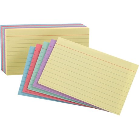 Oxford Ruled Color Index Cards - 4" x 6" - 100 / Pack - Sustainable Forestry Initiative (SFI) - Acid-free - Cherry, Blue, Green,