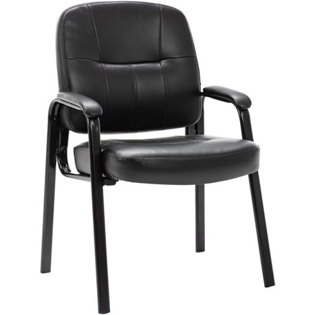 Lorell Chadwick Series Guest Chair - Black Leather Seat - Black Steel Frame - Black - Steel, Leather - 1 Each