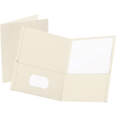 Oxford Letter Recycled Pocket Folder - 8 1/2" x 11" - 100 Sheet Capacity - 2 Internal Pocket(s) - Leatherette - White - 10% Recy