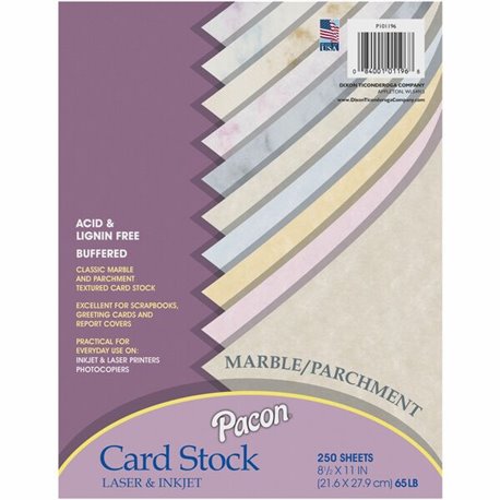 Pacon Marble/Parchment Cardstock Sheets - Assorted - Letter - 8 1/2" x 11" - 65 lb Basis Weight - Textured, Parchment, Marble - 