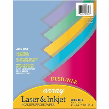 Pacon Designer Colors Multipurpose Paper - Assorted - Letter - 8 1/2" x 11" - 24 lb Basis Weight - 500 / Ream - Sustainable Fore