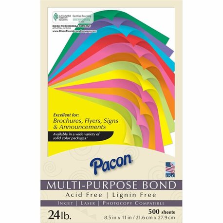 Pacon Kaleidoscope Multi-Purpose Paper - Letter - 8.50" x 11" - 24 lb Basis Weight - 500 Sheets/Pack - Multi-Purpose Paper - Roj