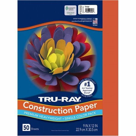 Tru-Ray Heavyweight Construction Paper - 12"Width x 9"Length - 50 / Pack - Orange - Sulphite