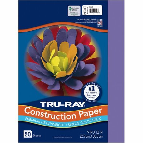 Tru-Ray Heavyweight Construction Paper - 0.50"Height x 12"Width x 9"Length - 50 / Pack - Violet - Sulphite