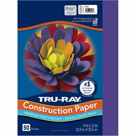 Tru-Ray Construction Paper - 12"Width x 9"Length - 50 / Pack - Purple