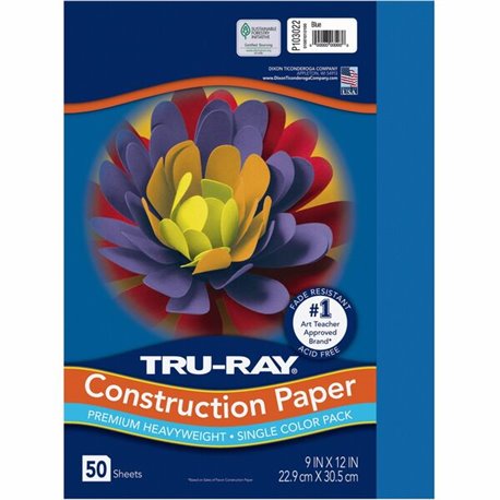 Tru-Ray Construction Paper - Project, Bulletin Board - 12"Width x 9"Length - 50 / Pack - Blue - Sulphite