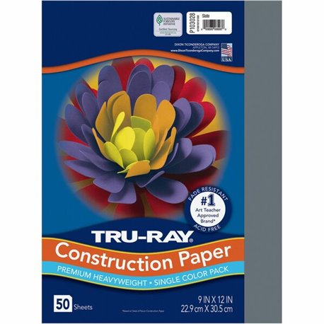 Tru-Ray Construction Paper - Project - 12"Width x 9"Length - 50 / Pack - Slate Gray - Sulphite