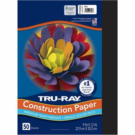 Tru-Ray Construction Paper - 12"Width x 9"Length - 50 / Pack - Black - Sulphite