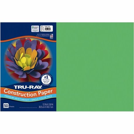 Tru-Ray Heavyweight Construction Paper - Art, Drawing - 18"Width x 12"Length - 50 / Pack - Festive Green - Sulphite