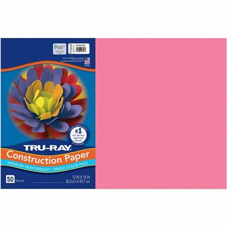 Tru-Ray Construction Paper - 12"Width x 18"Length - 76 lb Basis Weight - 50 / Pack - Shocking Pink - Sulphite